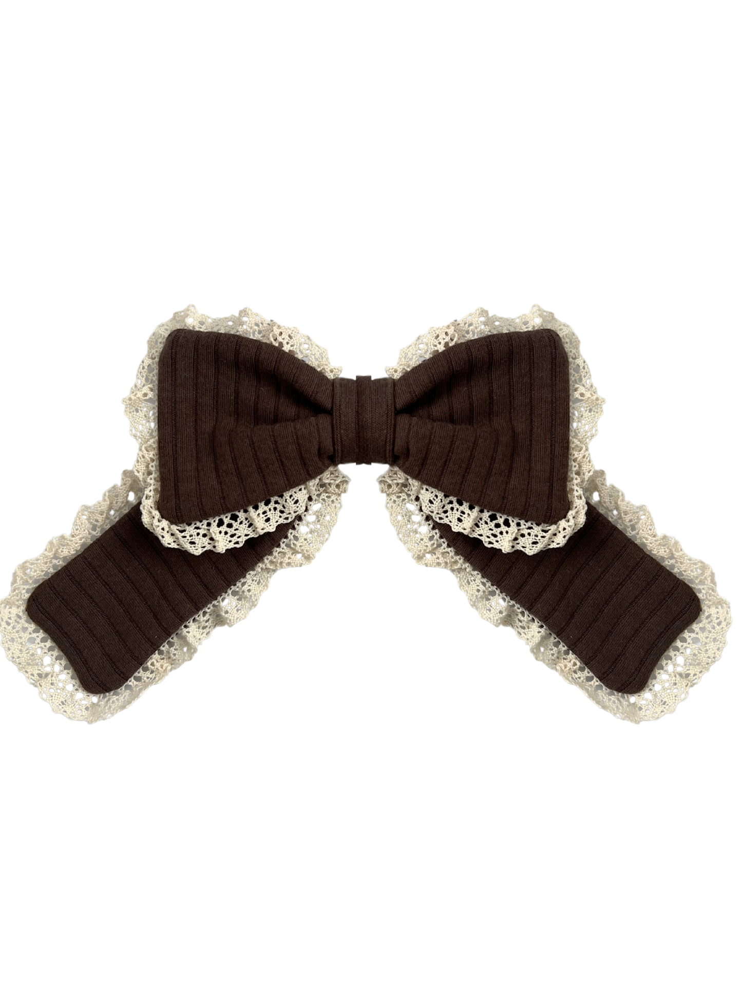 Duża kokardka z koronką - brązowa