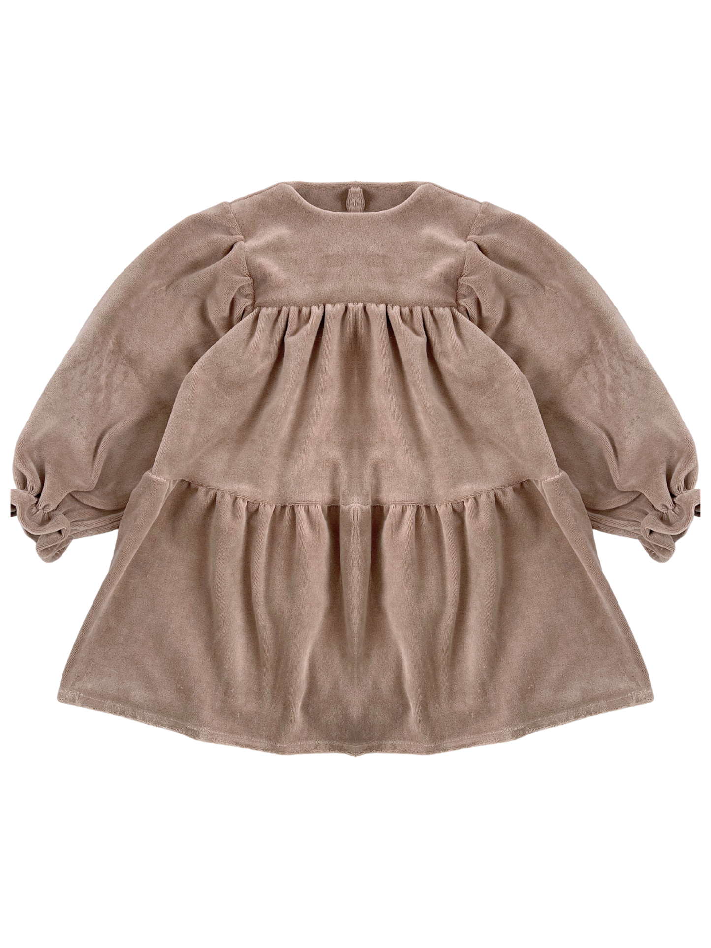 Welurowa sukienka z koronkowym kołnierzem - beżowa