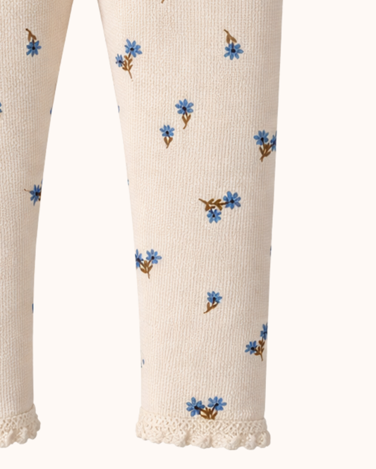 APRIL Legginsy z koronką naturalne kwiaty