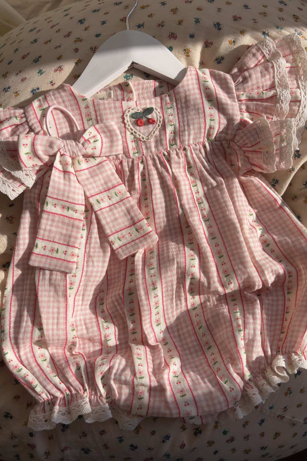SPRING Rampers z koronką vichy chèri pink