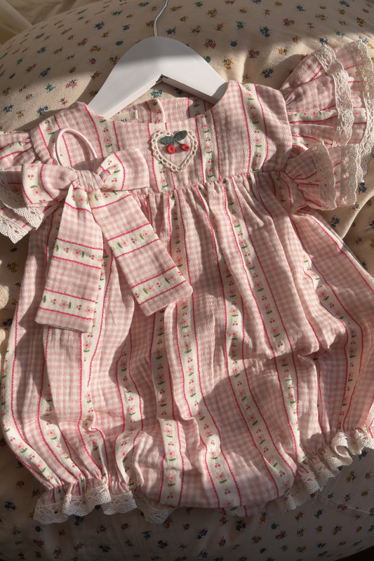 SPRING Rampers z koronką vichy chèri pink