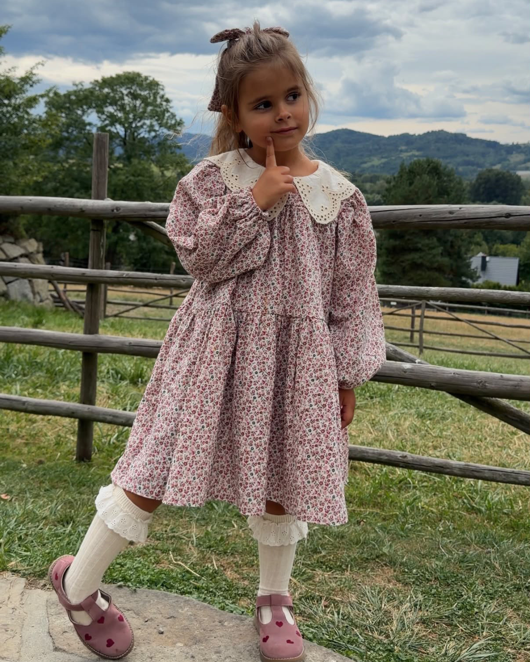 Sukienka z kołnierzykiem muślin kwiatuszki