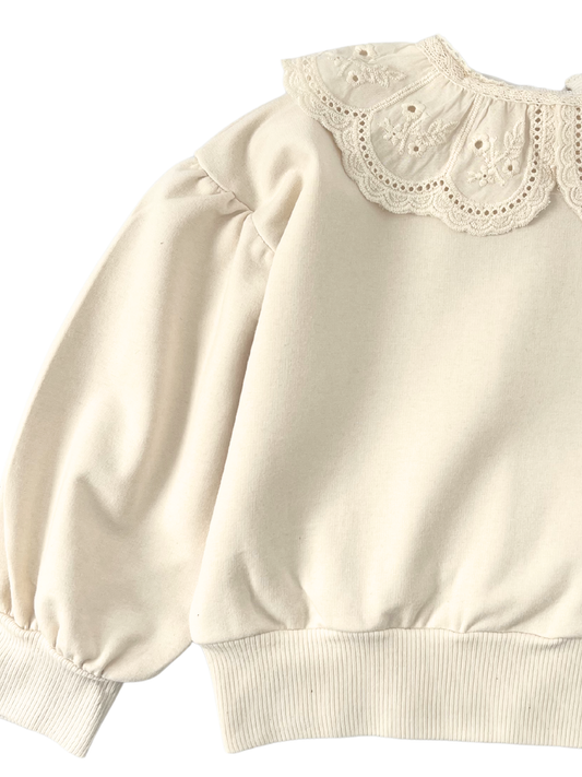 Bluza dresowa z kołnierzykiem - kremowa