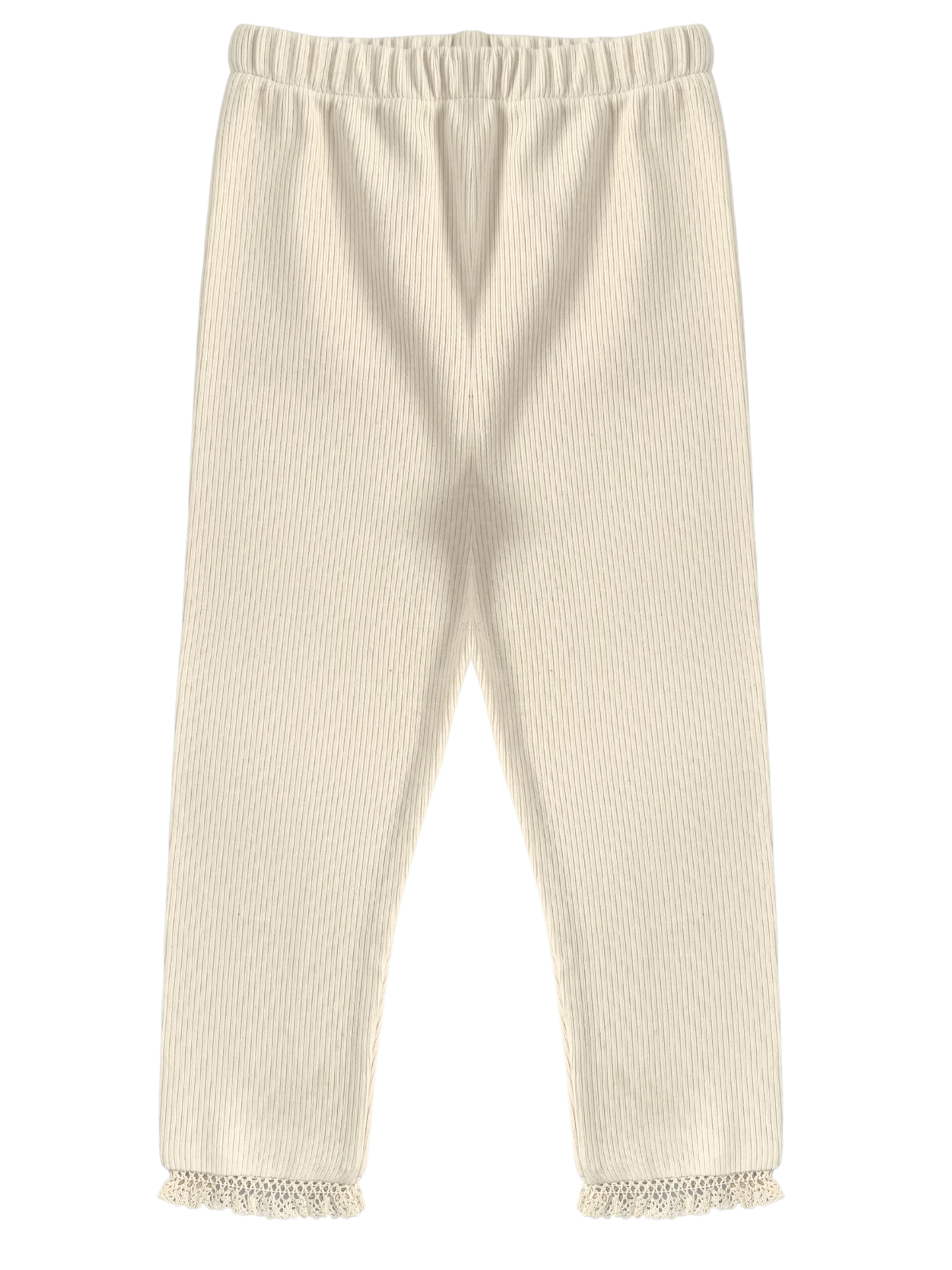 Prążkowane legginsy z koronką -kremowe