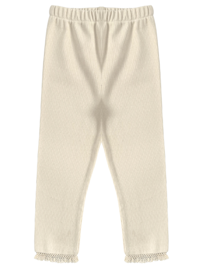 Prążkowane legginsy z koronką -kremowe