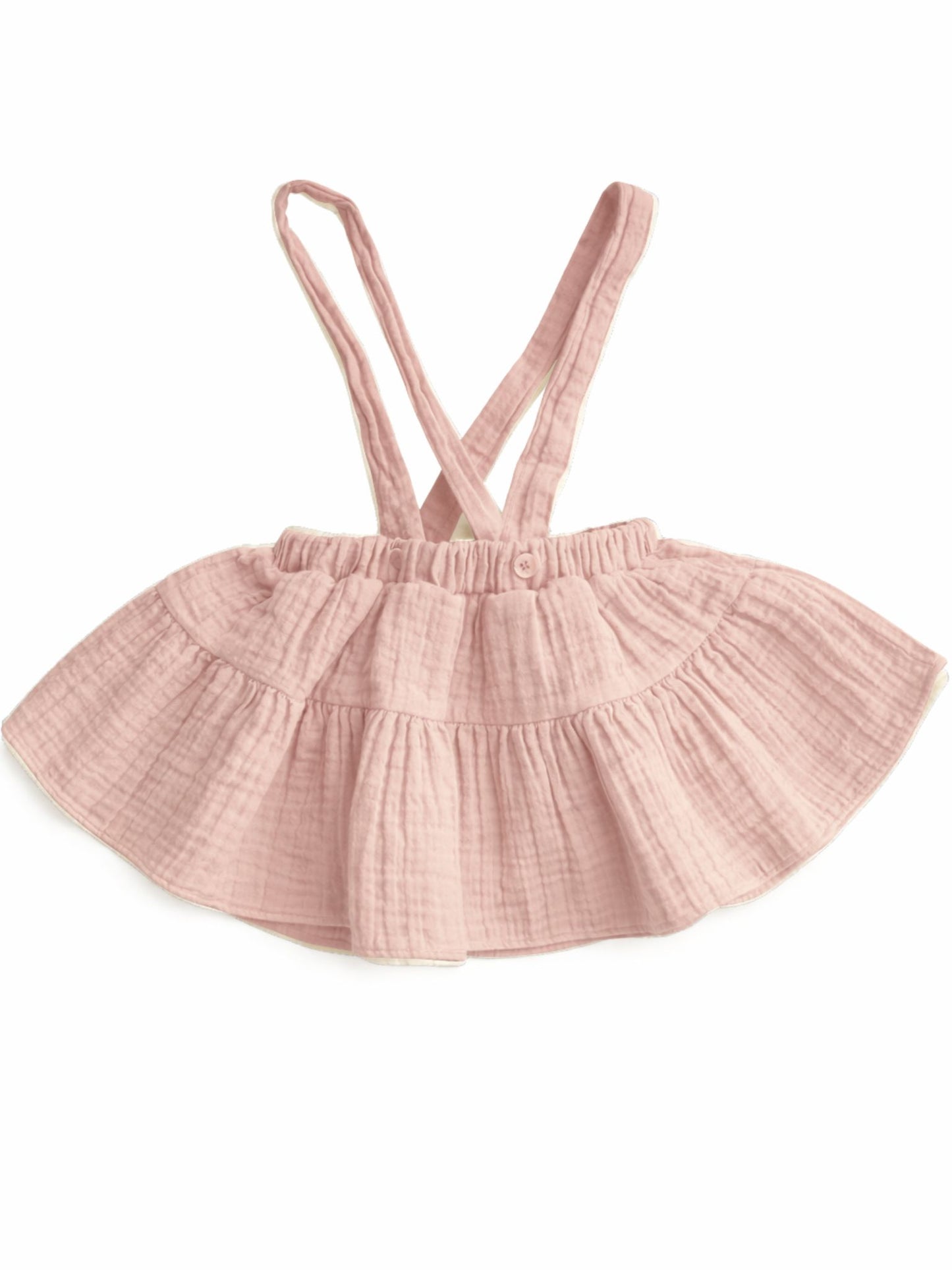 Muślinowa spódnica na szelkach -pudrowa