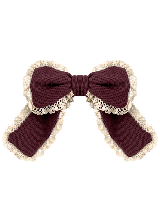 Duża kokardka z koronką - bordowa