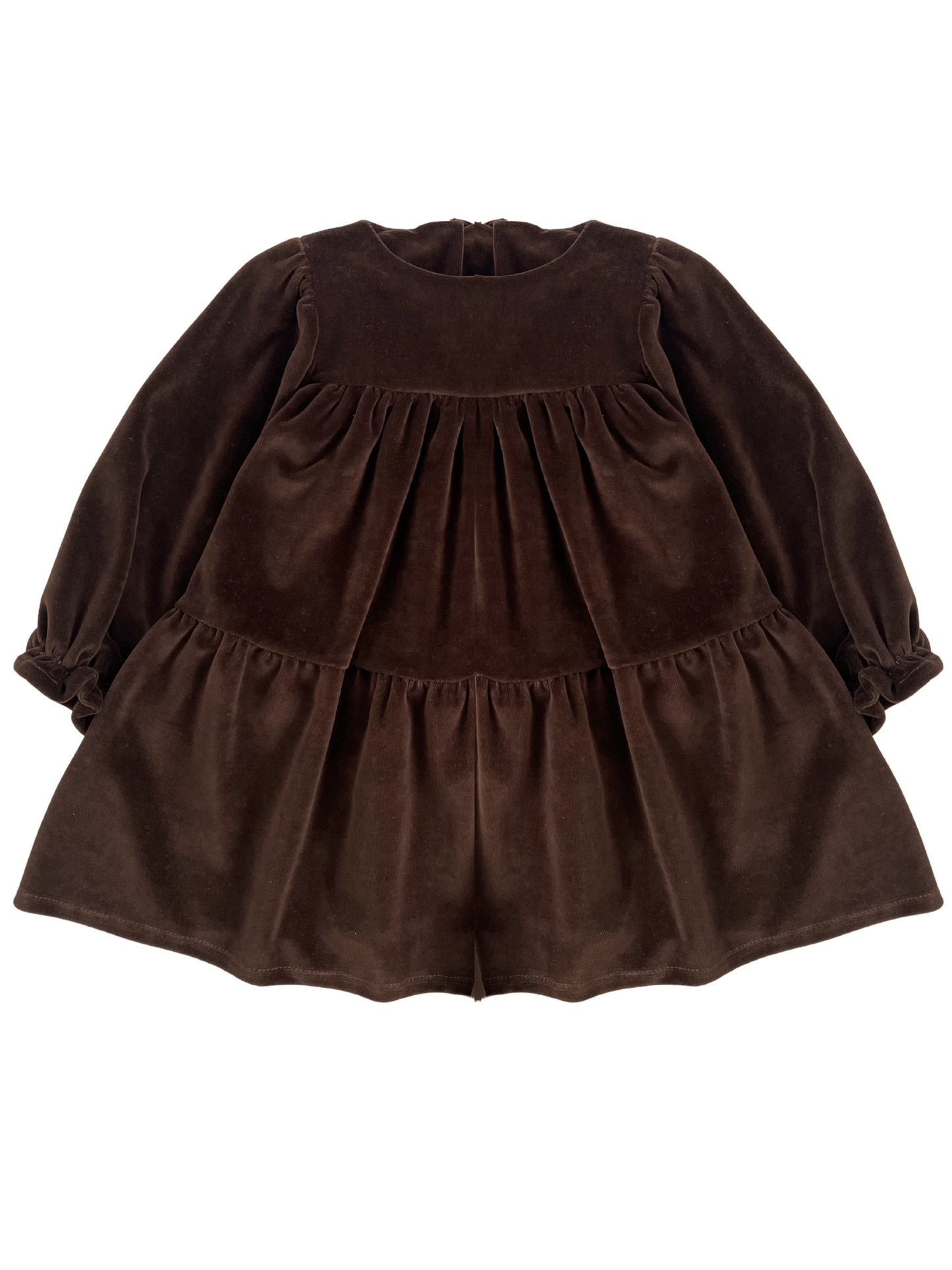 Welurowa sukienka z koronkowym kołnierzem - brązowa