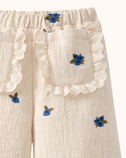 APRIL Spodnie kuloty haftowane berry