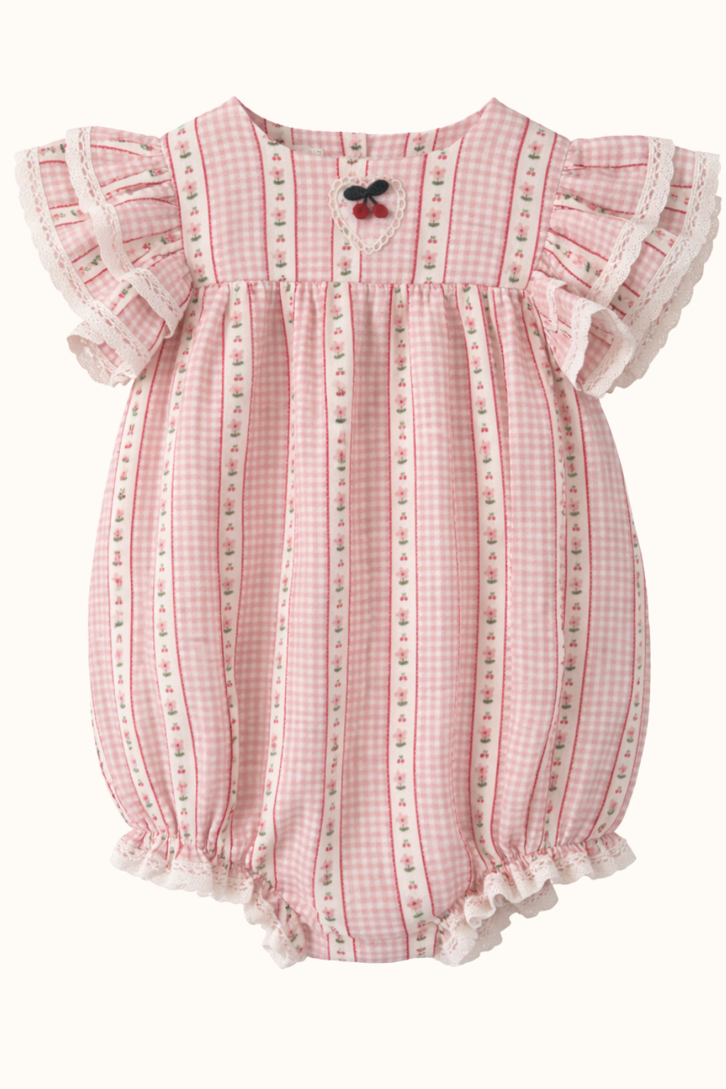 SPRING Rampers z koronką vichy chèri pink