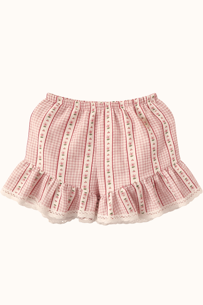 Szorty vichy chèri pink z koronką
