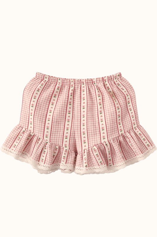 Szorty vichy chèri pink z koronką