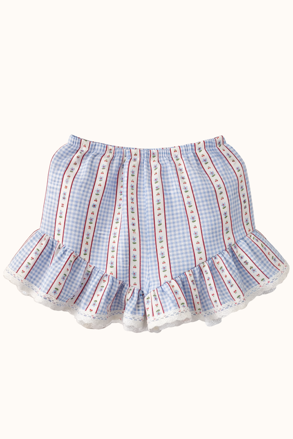 Szorty vichy chèri blue z koronką