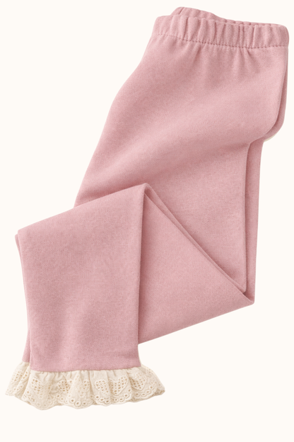 Legginsy z koronką pudrowe