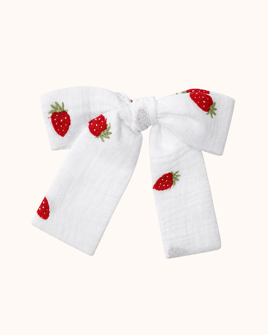 Duża kokardka z haftami strawberry